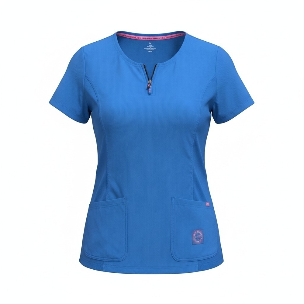 Women’s Short Sleeve Zip-Notch Scrub Top in True Blue
